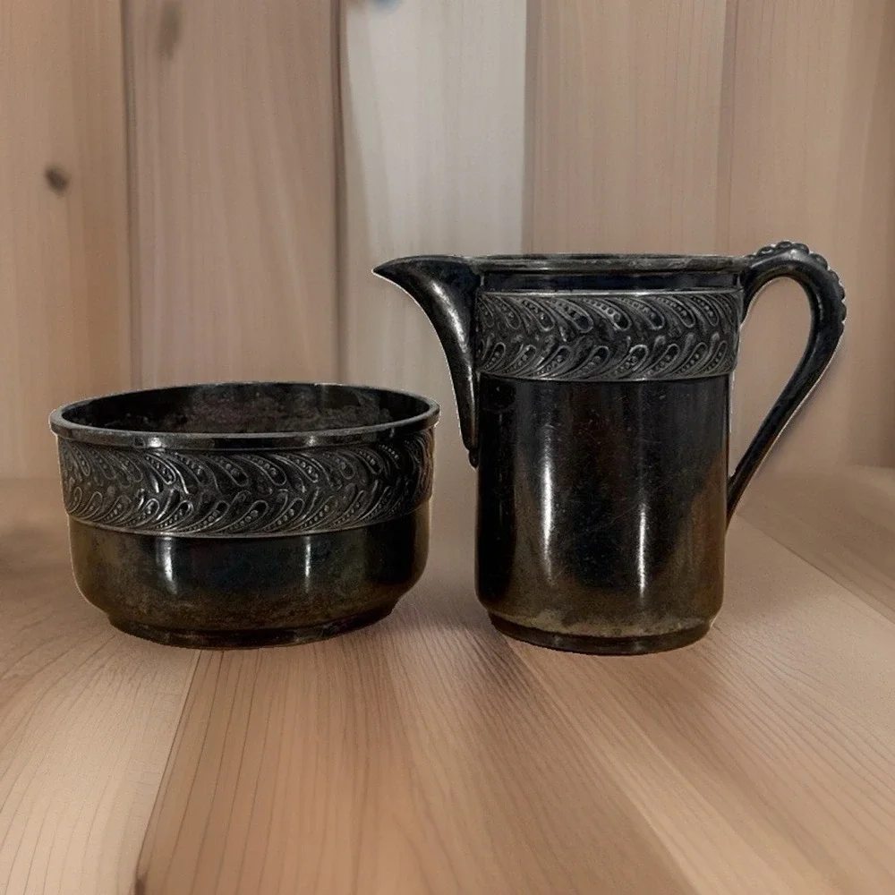 Meriden B. Co Victorian Creamer and Open Sugar Set Pattern 210 1870-1890's